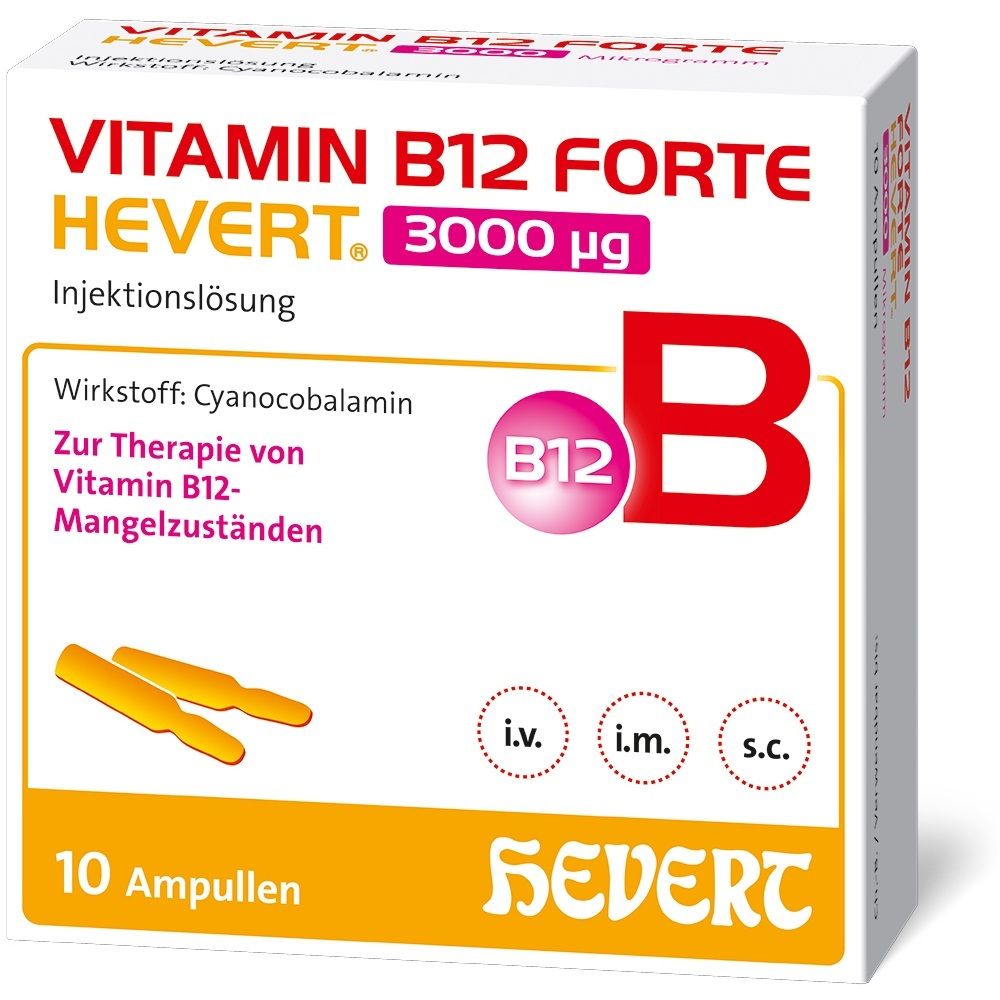 Vitamin B12 Forte Hevert 3000 µg Inj.-Lsg.Amp. 10x2 ml Injektionslösung