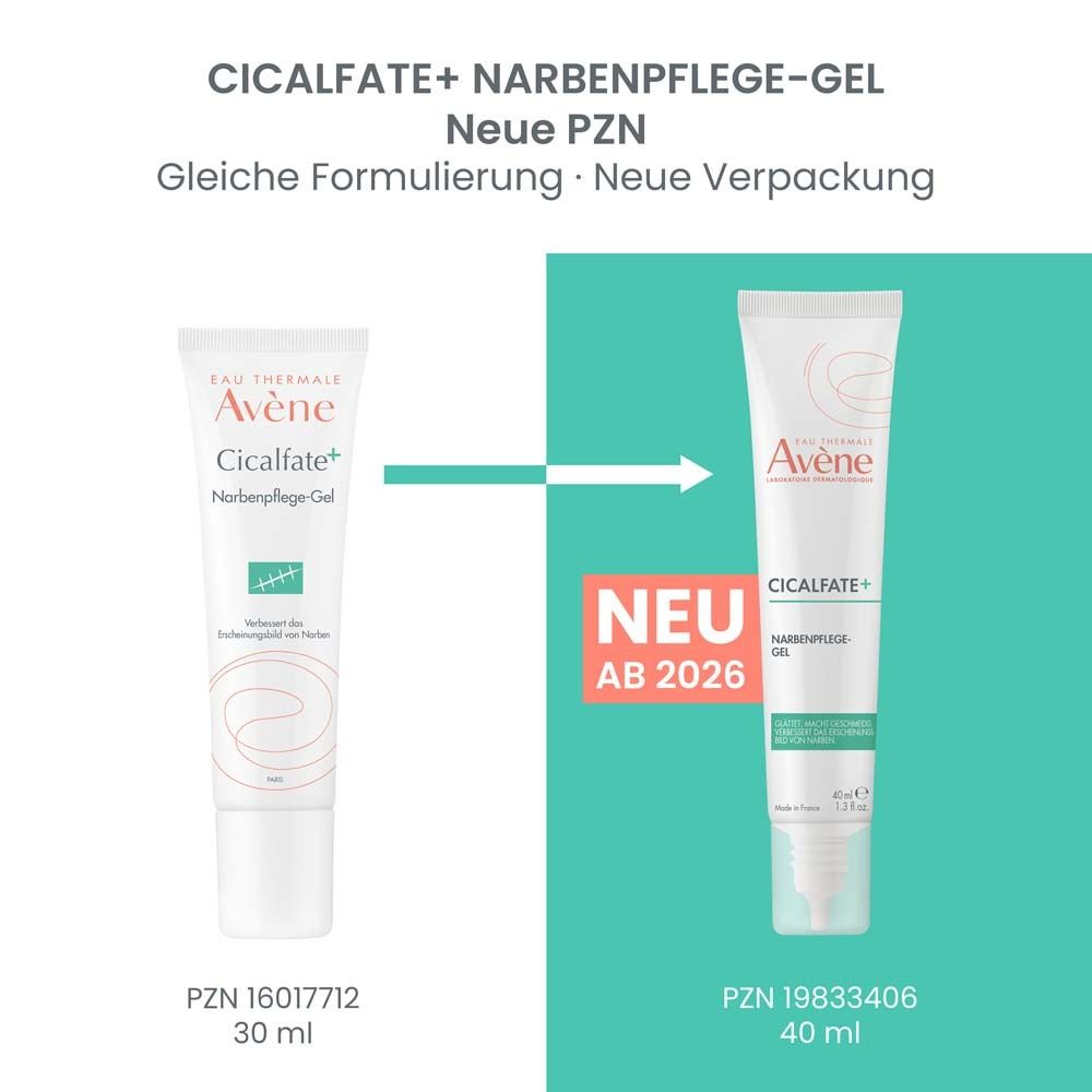 Vergleich: 30ml und 40ml Tube. Text: Neue PZN, gleiche Formulierung, neue Verpackung.