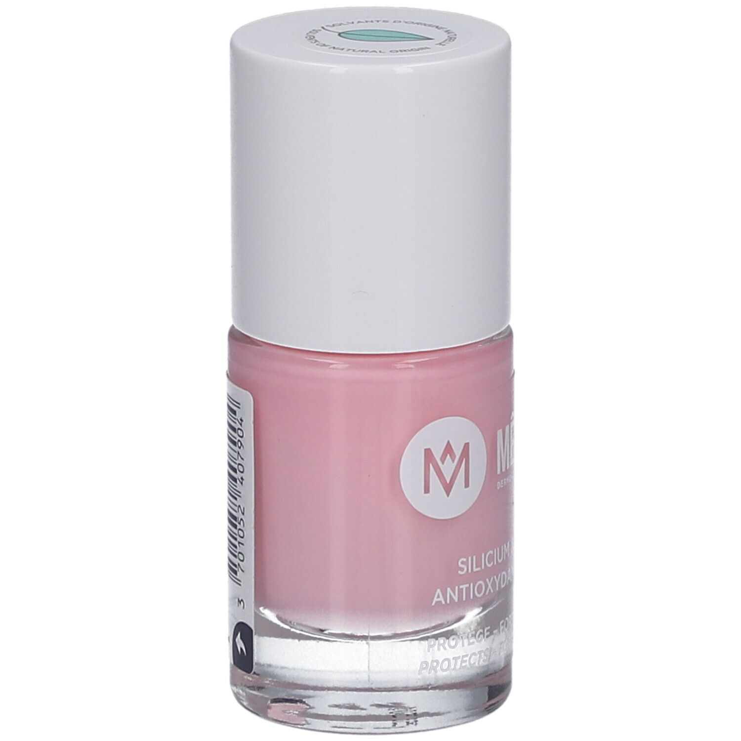 Nagellackflasche, rosa. Weißer Deckel. Marke MÊME.
