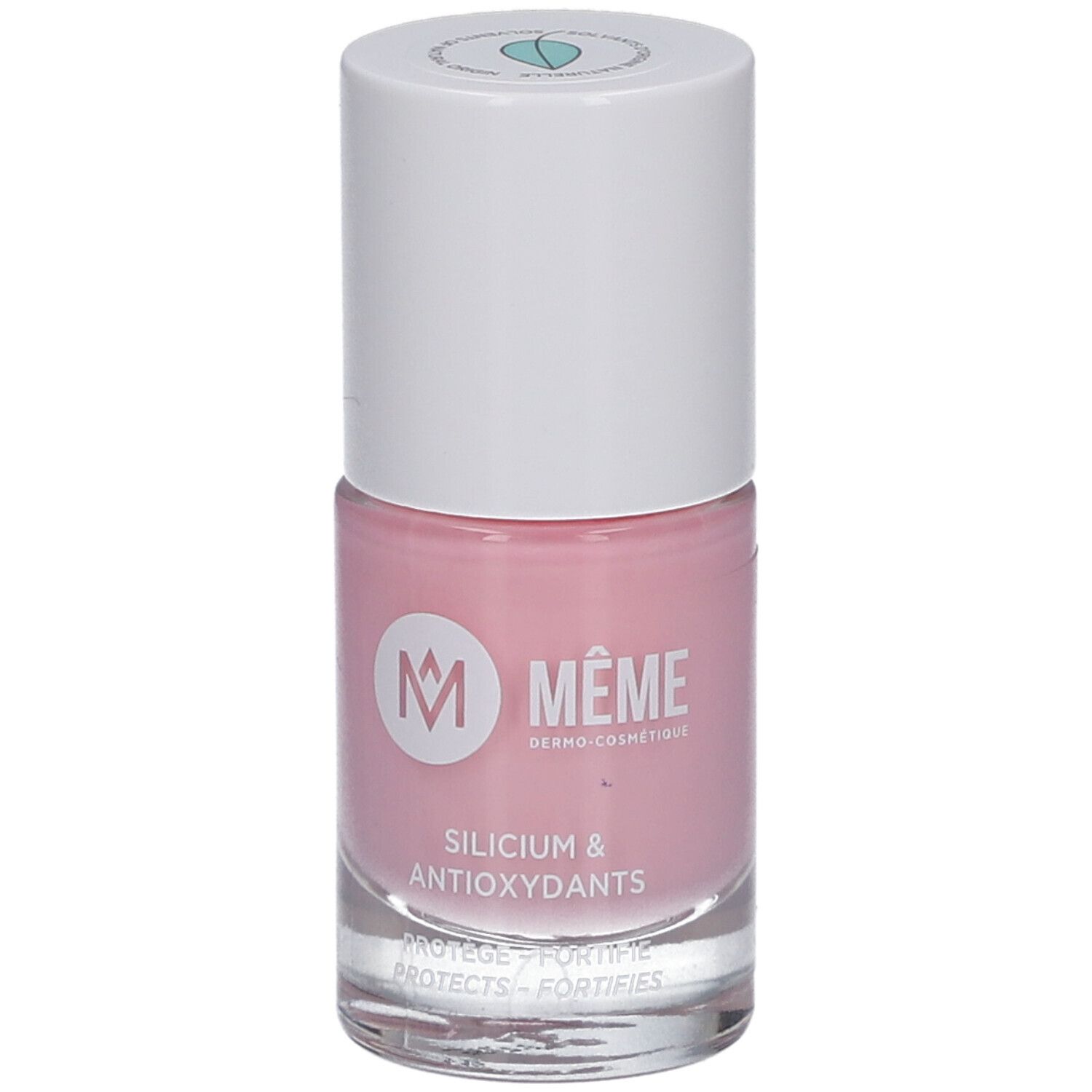 Nagellackflasche, rosa. Weißer Deckel. Marke MÊME.