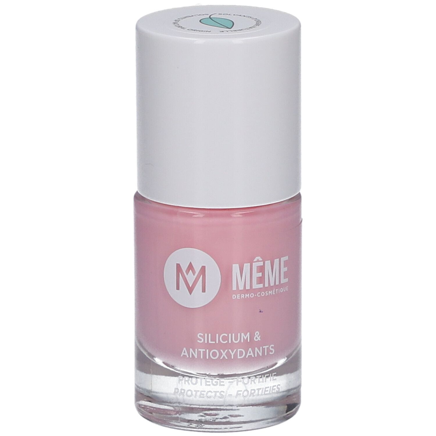 Nagellackflasche, rosa. Weißer Deckel. Marke MÊME.