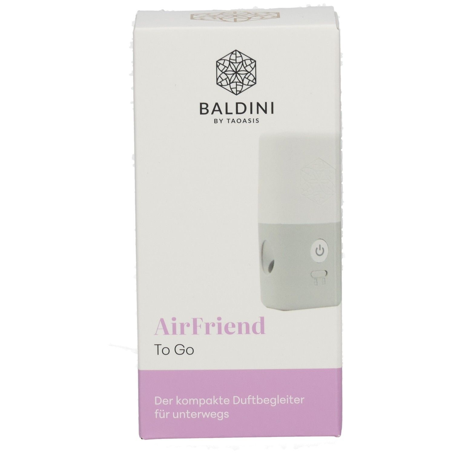 BALDINI AirFriend To Go, kompakt, grau. Vorderseite der Verpackung.