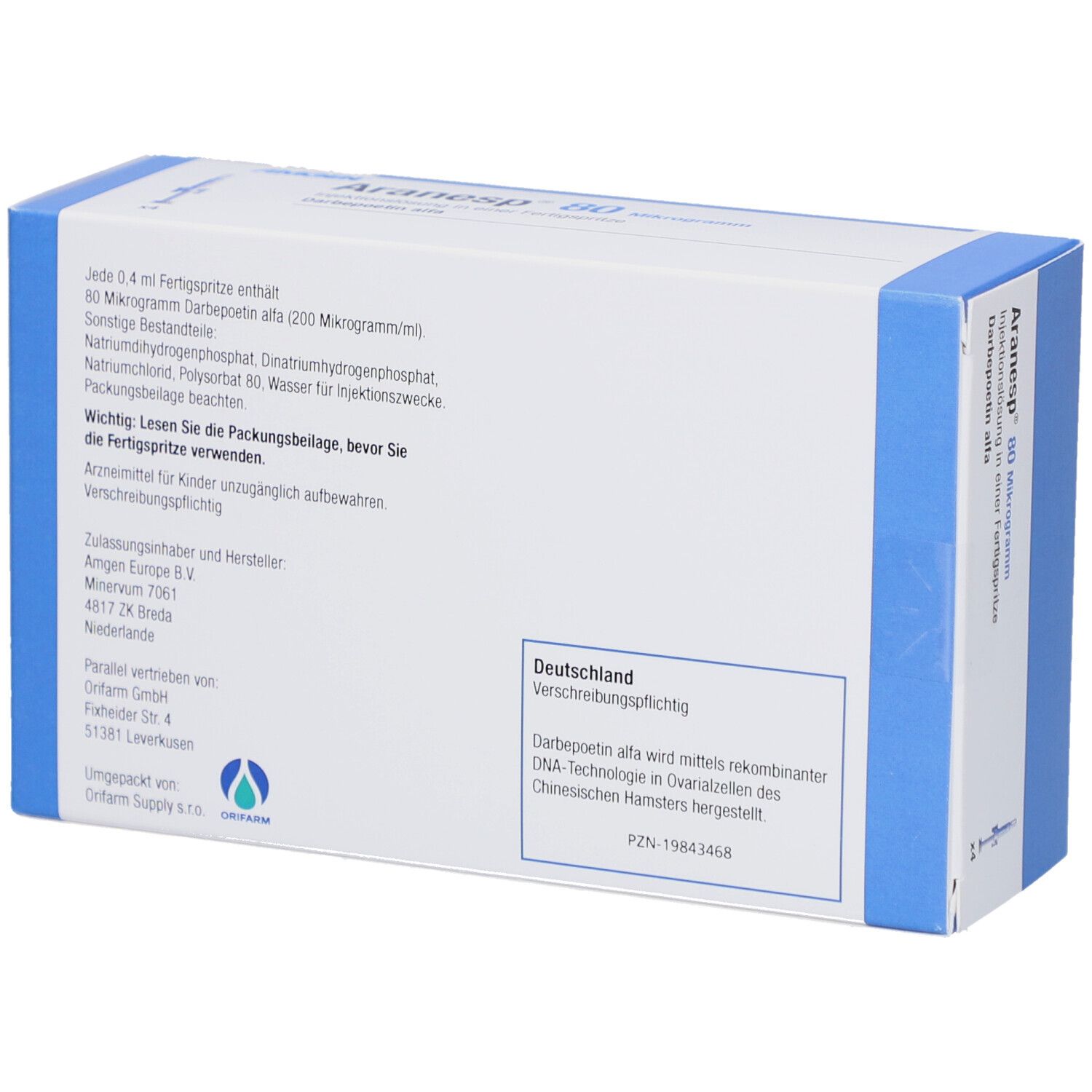 Rückseite der Schachtel. Informationen zu Inhaltsstoffen, Hersteller und Verwendungszweck.