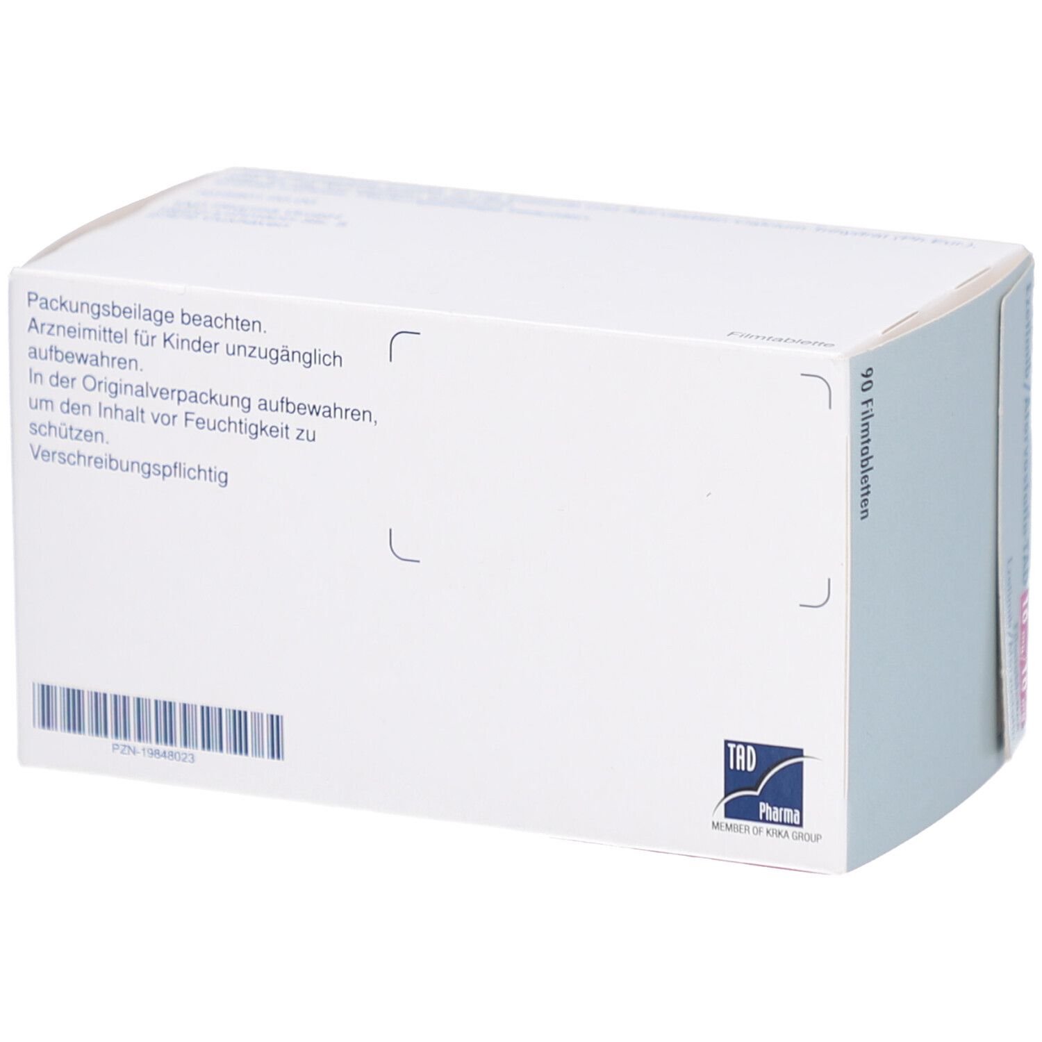 Rückseite der Schachtel mit EZETIMIB/Atorvastatin-TAD Filmtabletten. Text: Packungsbeilage beachten. Weiße Farbgebung.