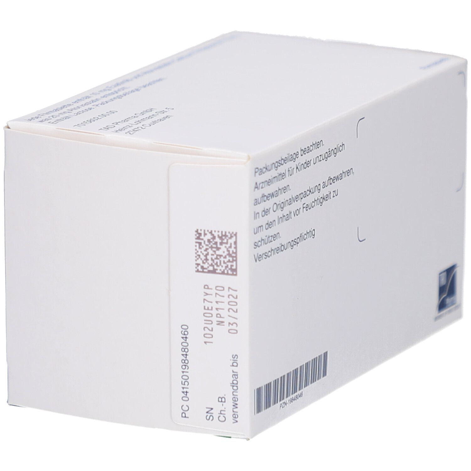 Rückseite der Schachtel von EZETIMIB/Atorvastatin-TAD 10 mg/20 mg Filmtabl. Text: Chargennummer, Verfallsdatum.