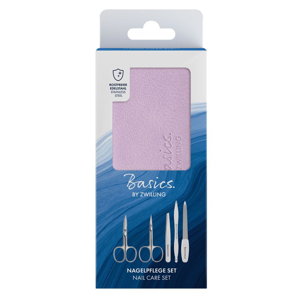 Nagelpflege-Set in Verpackung. Enthält Schere, Feile und weitere Werkzeuge. Marke: Basics by Zwilling.