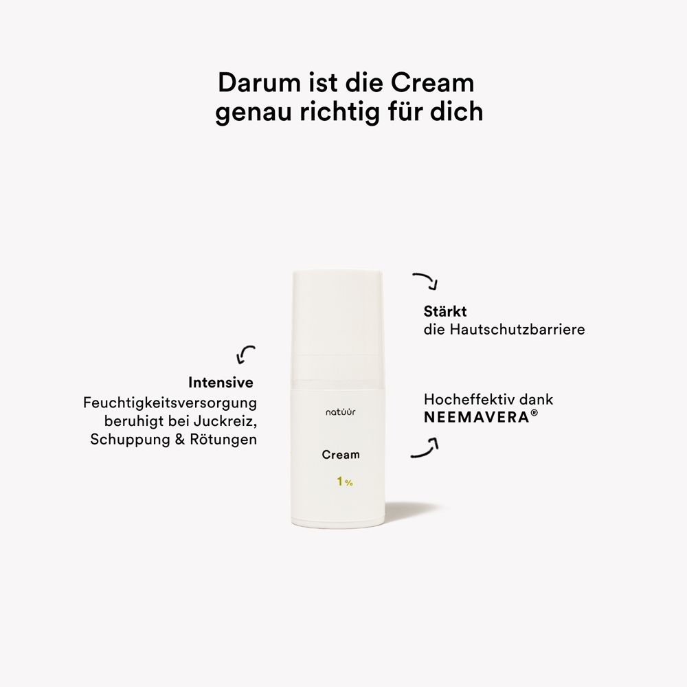 Weiße Tube mit natüür Cream 1% Aufdruck.