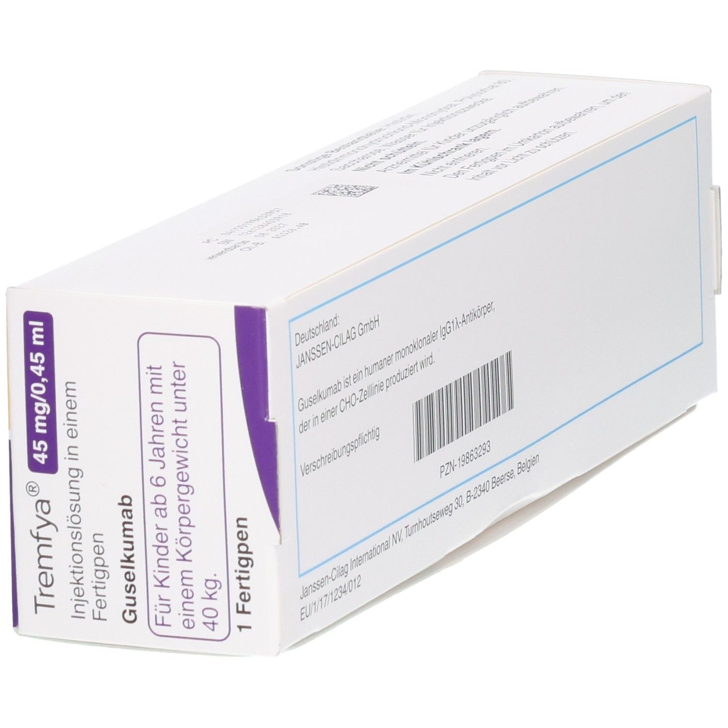 TREMFYA Fertigpen: Injektionslösung, 45 mg/0,45 ml Gusekumab. Für Kinder ab 6 Jahren mit Körpergewicht unter 40 kg.