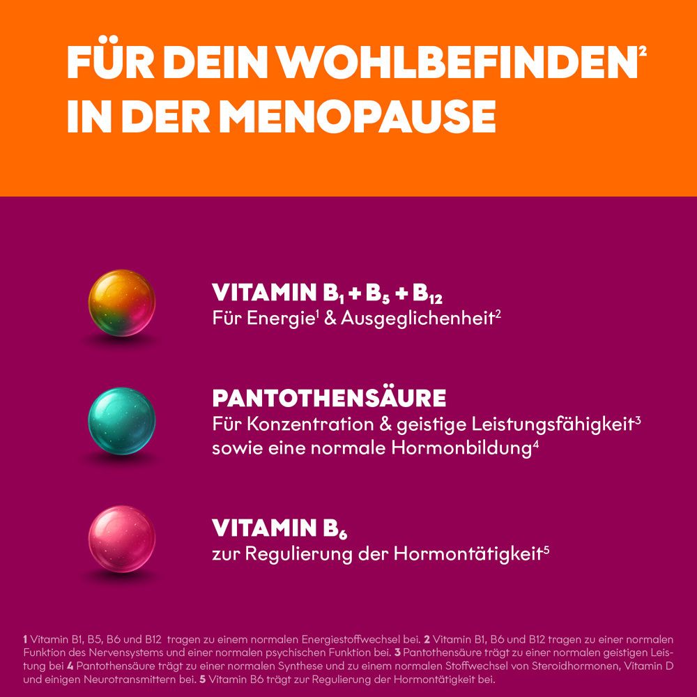 Darstellung von Vitaminen B1, B5, B12 und Pantothensäure für Energie und Ausgeglichenheit.