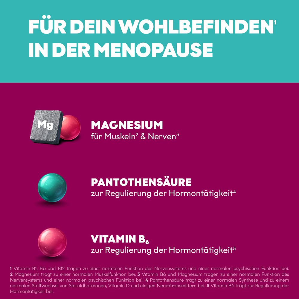 Darstellung von Magnesium, Pantothensäure und Vitamin B6 für Muskeln, Nerven und Hormontätigkeit.