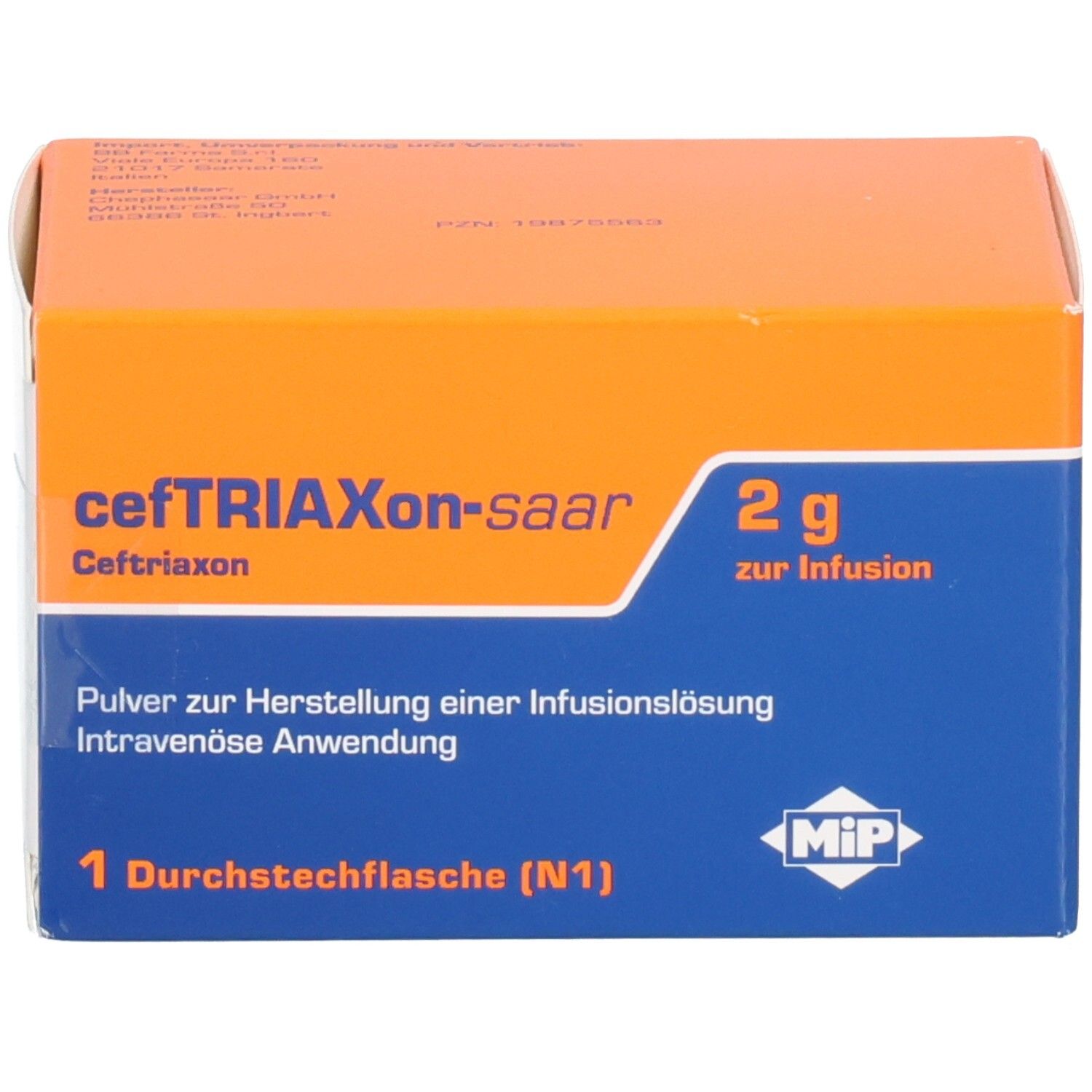 CEFTRIAXON-saar zur Infusion 2g, Pulver für Infusionslösung, 1 Durchstechflasche.