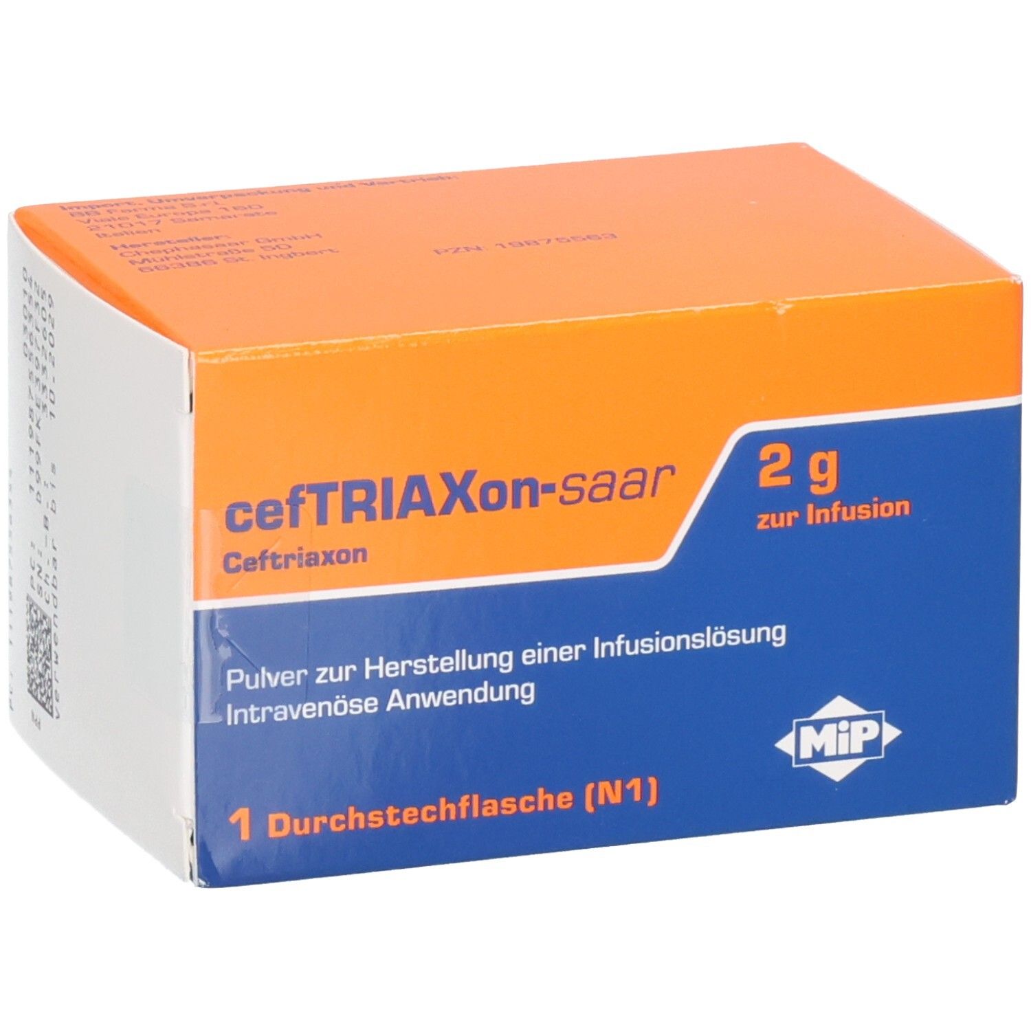CEFTRIAXON-saar zur Infusion 2g, Pulver für Infusionslösung, 1 Durchstechflasche.