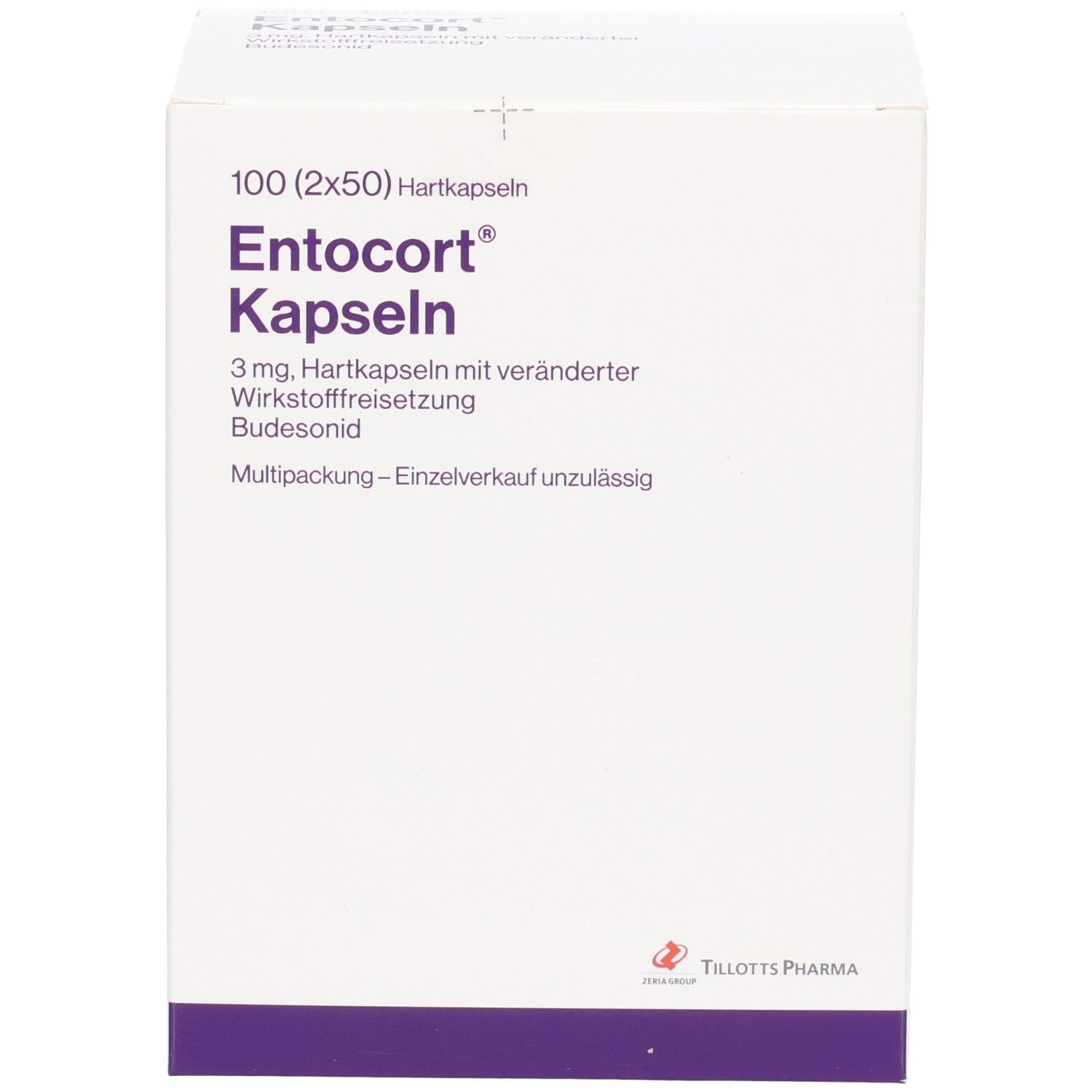 Vorderseite der Entocort Kapseln Packung mit Produktbezeichnung und Dosierung.