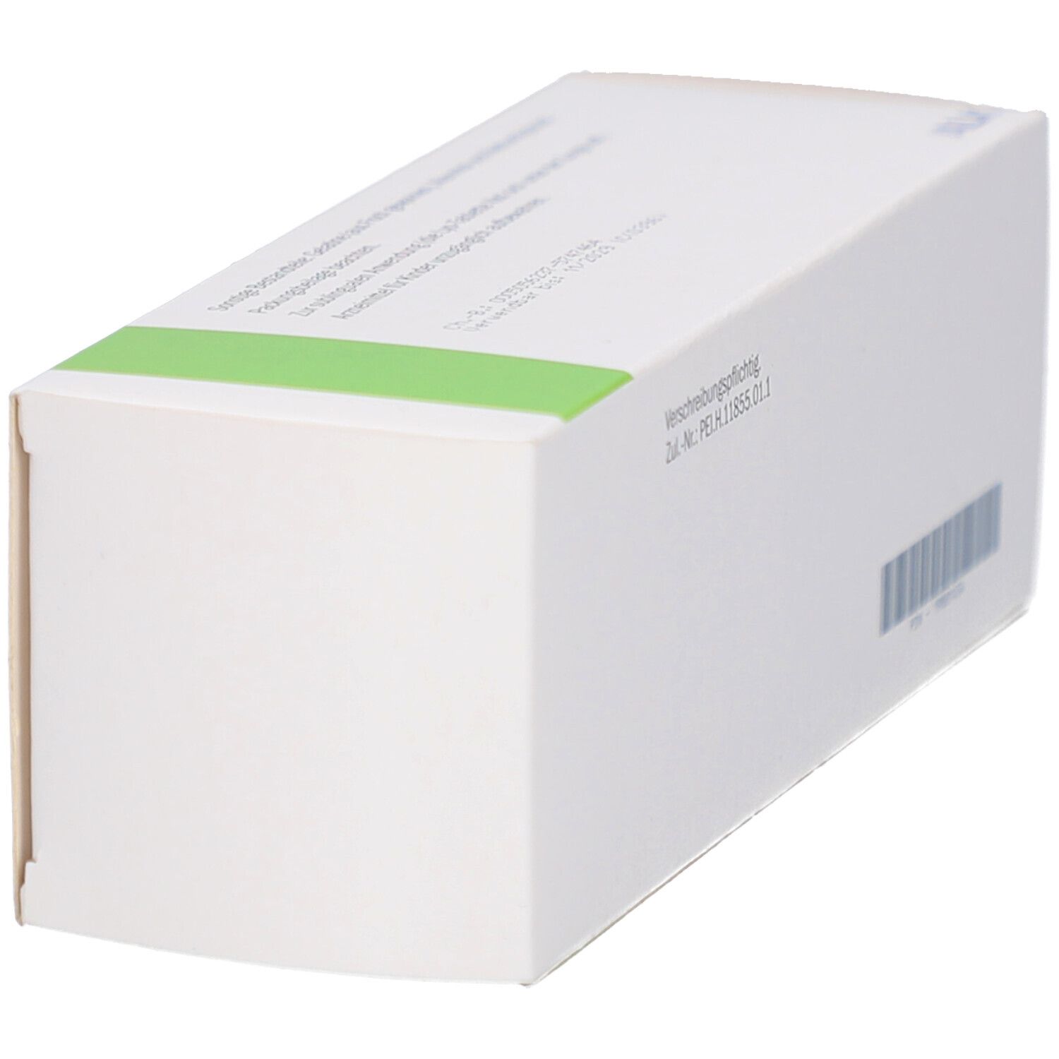 Weiße Schachtel mit grünem Akzent. Aufschrift: GRAZAX. Seitenansicht der Verpackung mit Barcode.