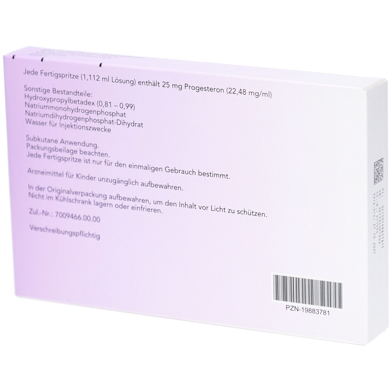 Rückseite der Prolutex 25 mg Verpackung. Enthält Informationen und Barcode. Text in deutscher Sprache.