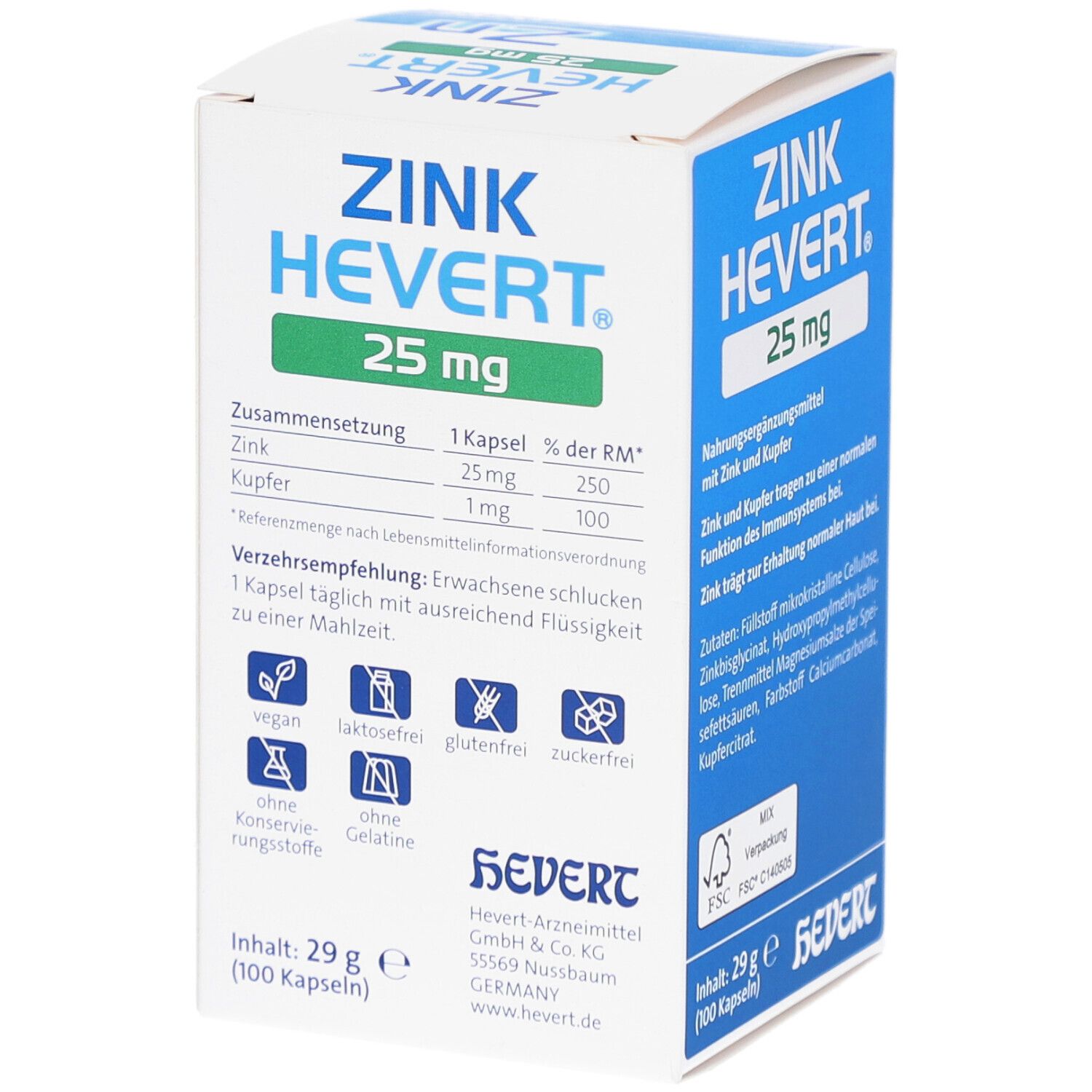 Zink Hevert 25 mg – Kapseln mit Zink und Kupfer zur Immunsystempflege