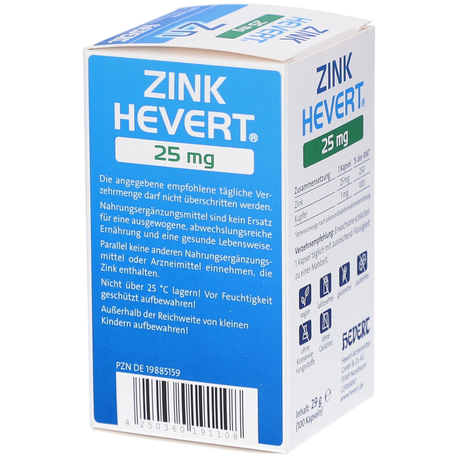Zink Hevert 25 mg – Kapseln mit Zink und Kupfer zur Immunsystempflege
