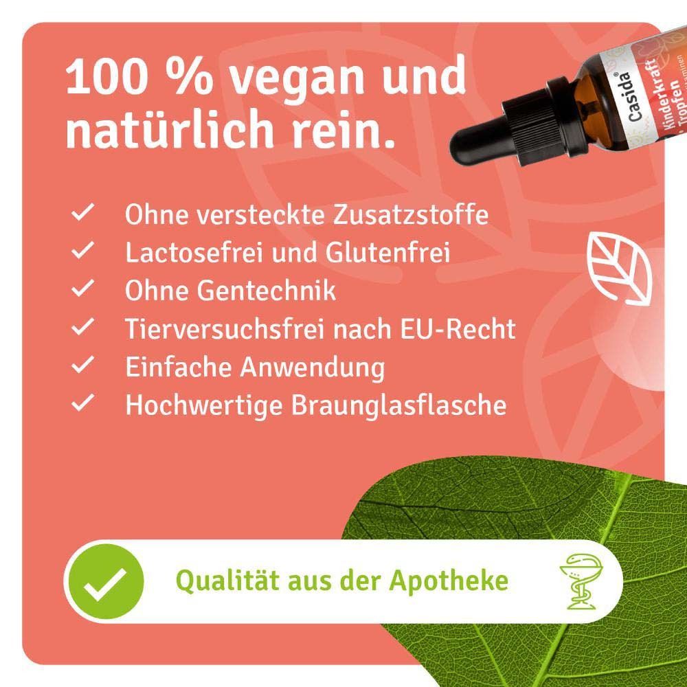 Braune Flasche mit Tropfer. Text: Ohne versteckte Zusatzstoffe, laktose- und glutenfrei, ohne Gentechnik, vegan.