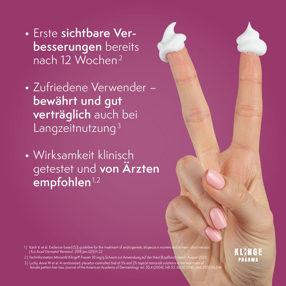 Minoxidil Klinge® Frauen 50 mg/g Schaum - Zur Behandlung von erblich bedingtem Haarausfall bei Frauen