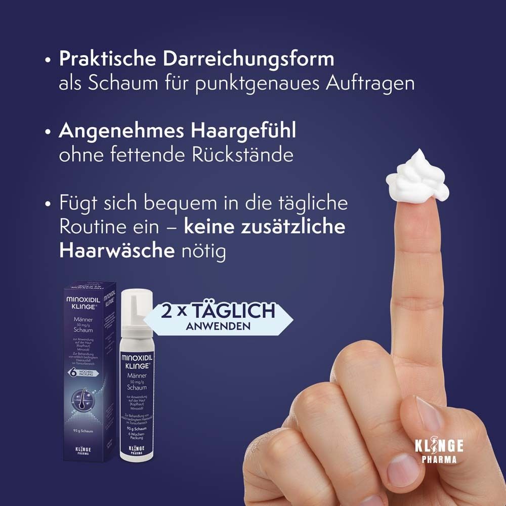 Minoxidil Klinge® Männer 50 mg/g Schaum - Zur Behandlung von erblich bedingtem Haarausfall bei Männern