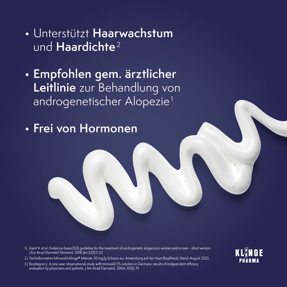 Schaum-Strähne. Minoxidil Klinge® unterstützt Haarwachstum und Haardichte. Frei von Hormonen.