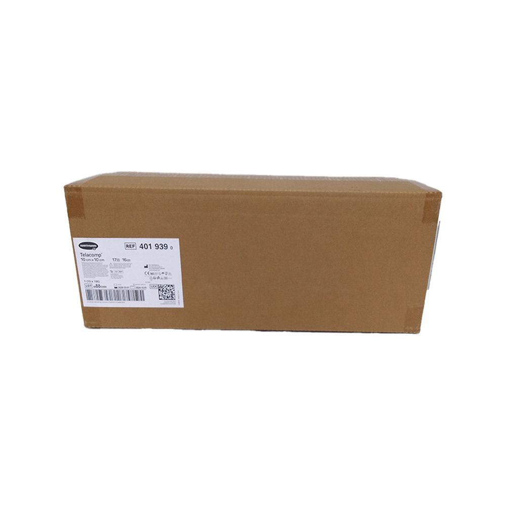 Karton mit Produktinformationen. Aufschrift: Telacomp, Hartmann. Mit Barcode und Referenznummer.