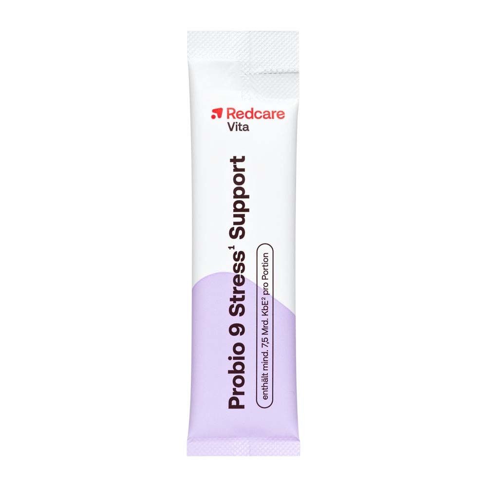 Sachet von Redcare Vita Probio 9 Stress¹ Support. Lila und weiß. Enthält 75 Mio. KBE.