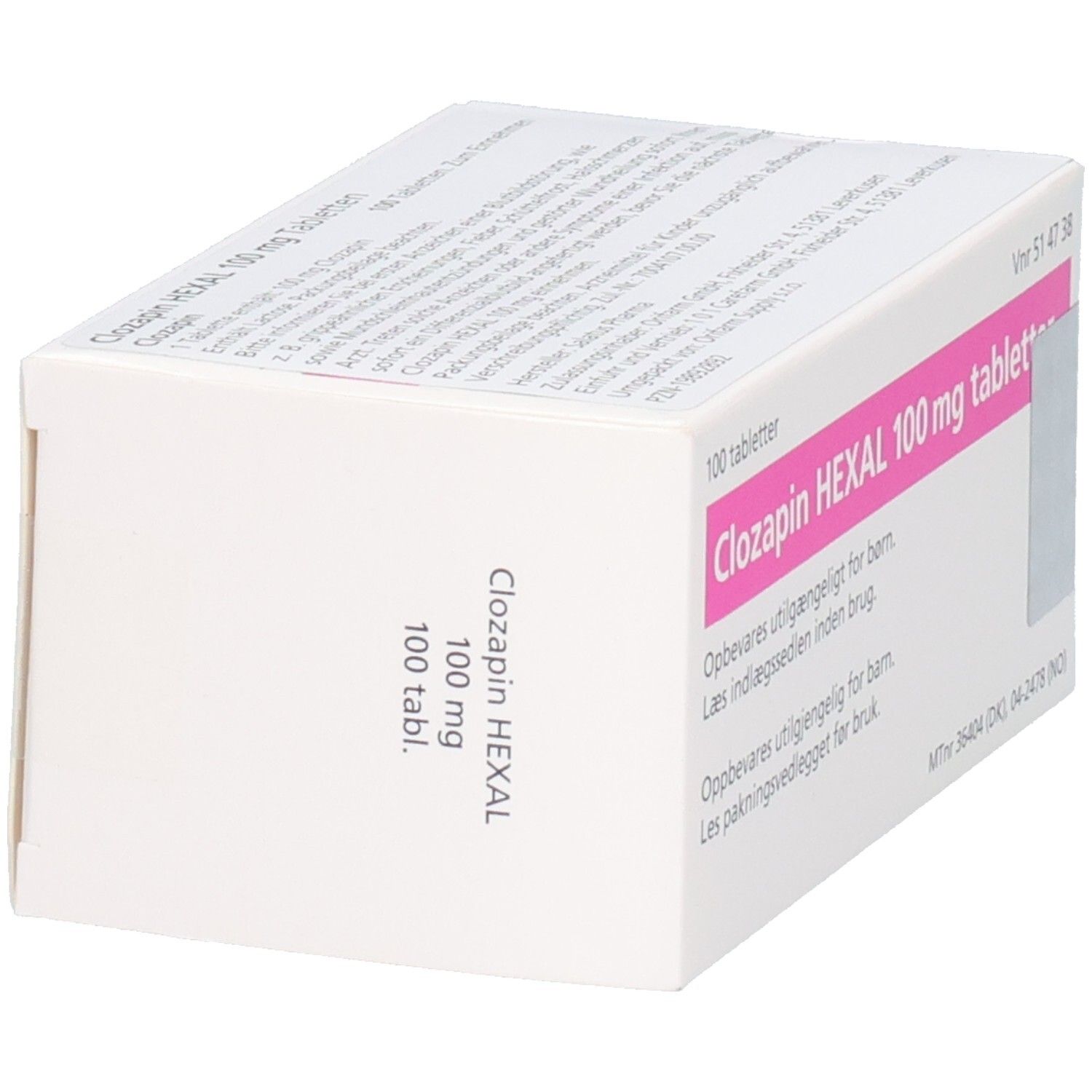 Packung mit 100 Tabletten Clozapin HEXAL 100 mg, Rückseitenansicht.