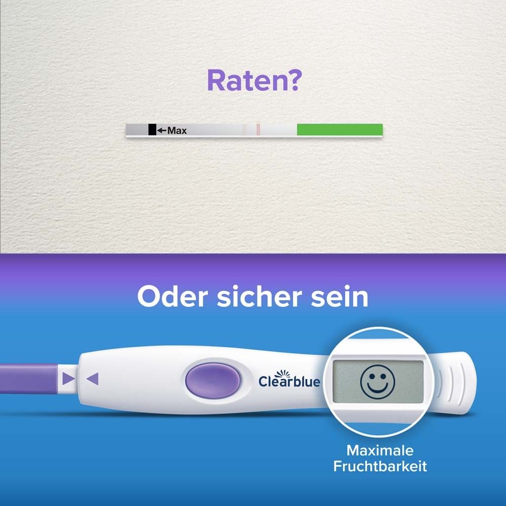 Vergleich von Ovulationstest-Ergebnissen. Text: Oder sicher sein.