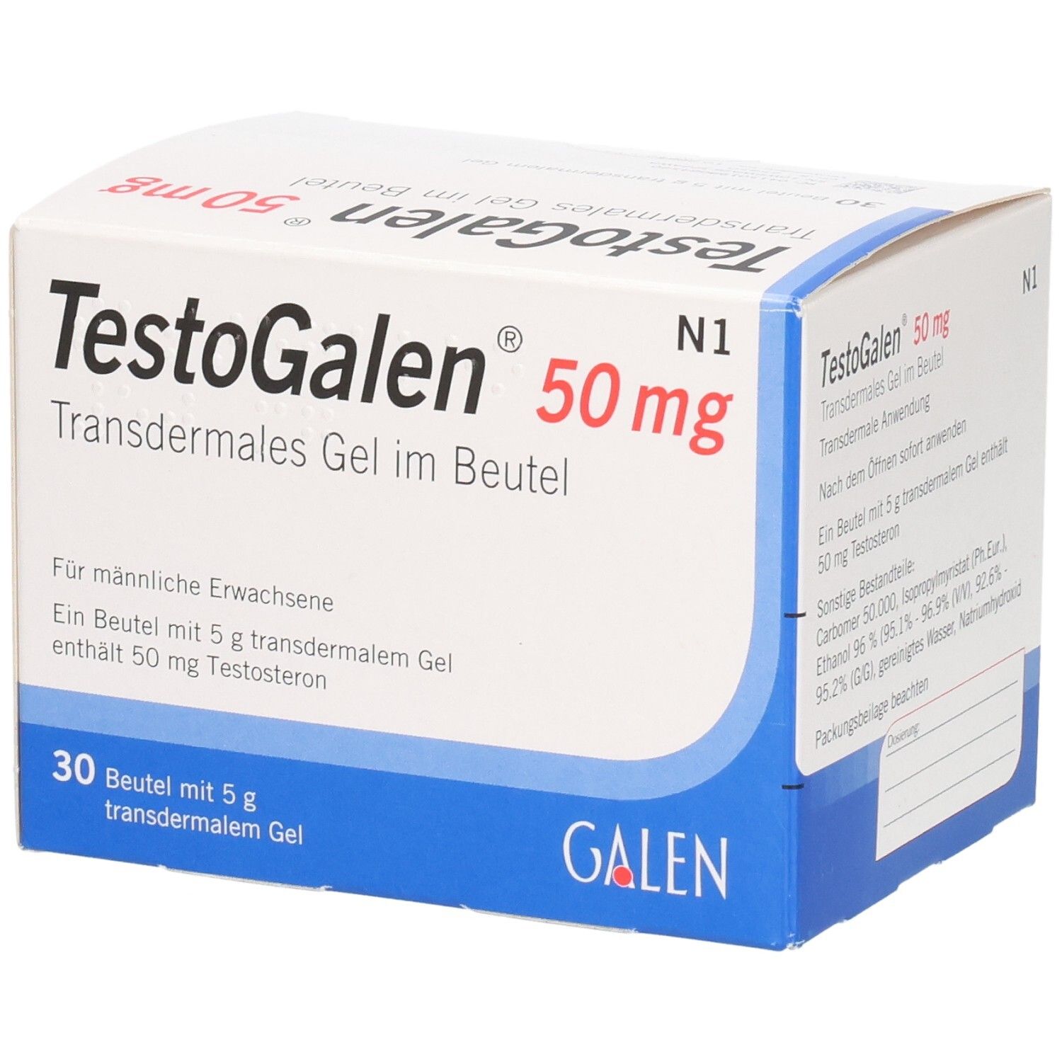 TestoGalen 50 mg Transdermales Gel im Beutel, 30 Beutel mit je 5g.