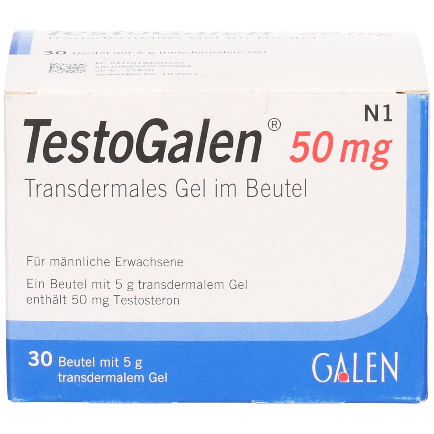 TestoGalen 50 mg Transdermales Gel im Beutel, 30 Beutel mit je 5g.