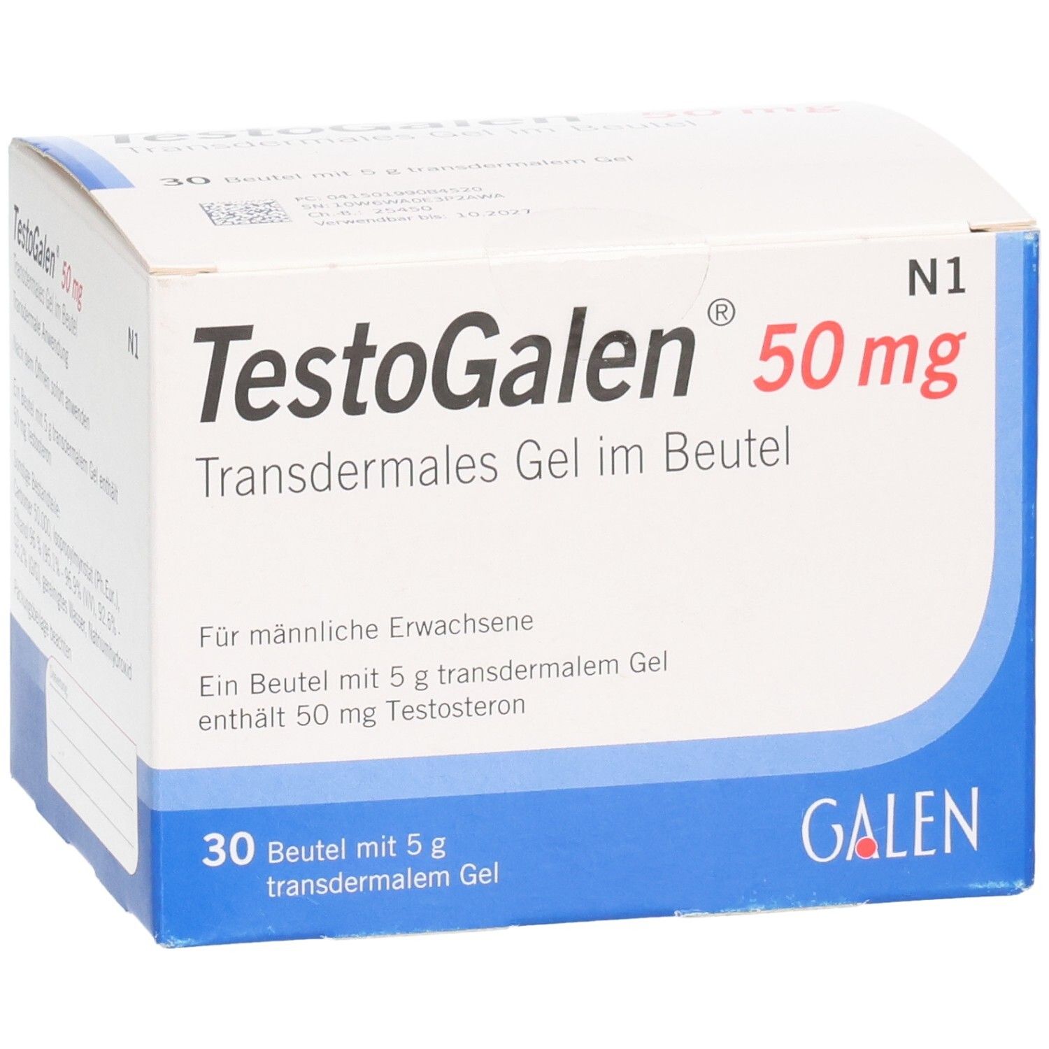 TestoGalen 50 mg Transdermales Gel im Beutel, 30 Beutel mit je 5g.