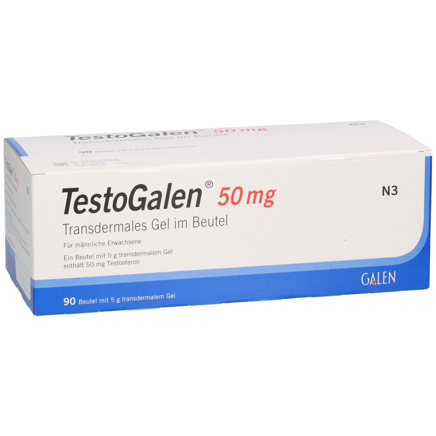 TestoGalen 50 mg transdermales Gel im Beutel, 90 Beutel.