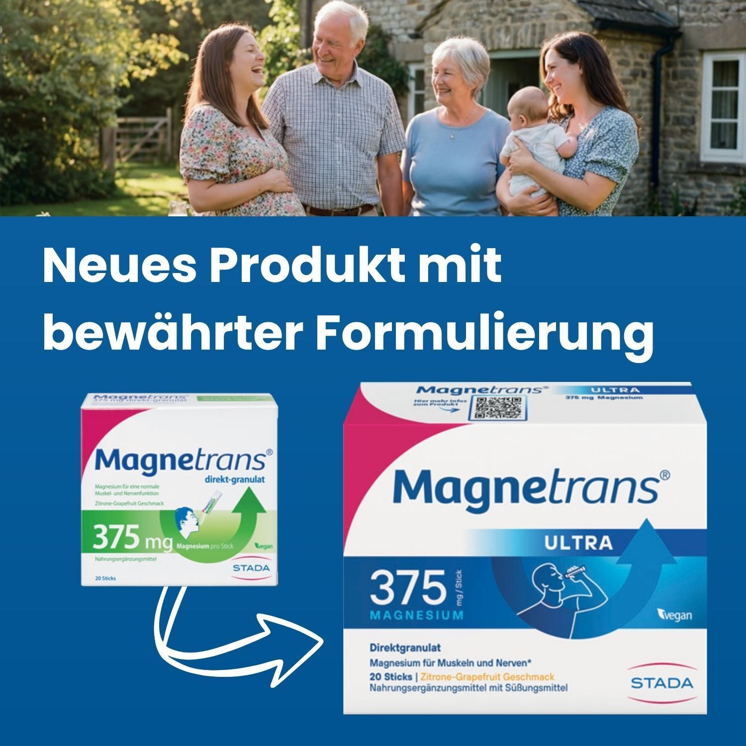 Magnetrans® ULTRA 375mg Direktgranulat - Nahrungsergänzungsmittel Magnesiumgranulat zur Einnahme ohne Flüssigkei