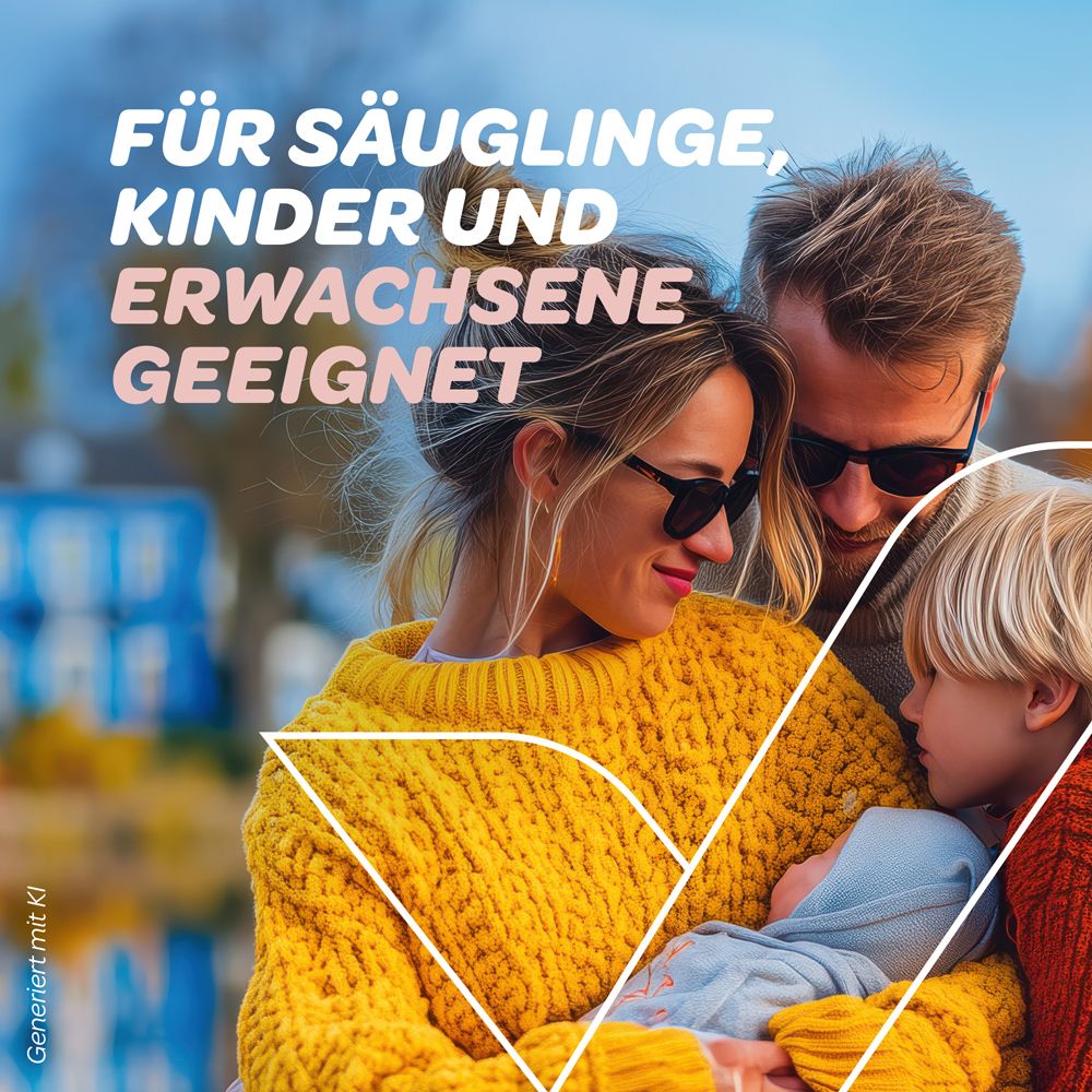 Jodinat® geeignet für Säuglinge, Kinder und Erwachsene. Familie mit Baby im Freien.