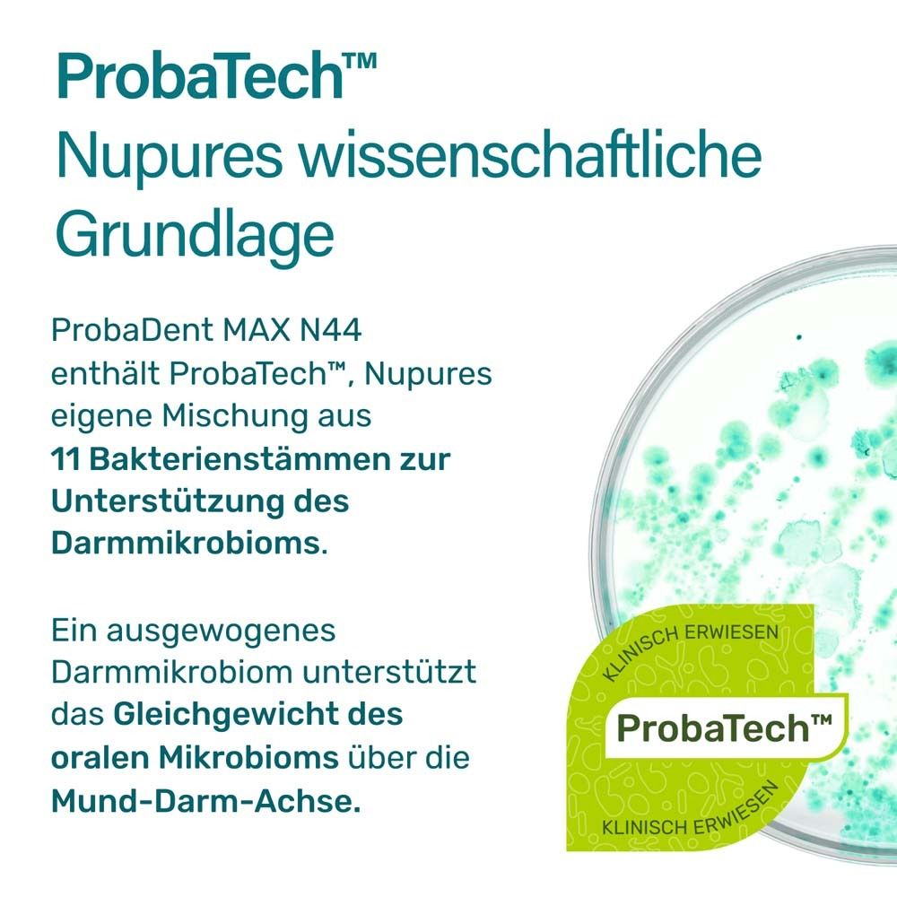 Grafik: ProbaTech, Nupures wissenschaftliche Grundlage. Klinisch erwiesen. Unterstützt das Gleichgewicht des oralen Mikrobioms.