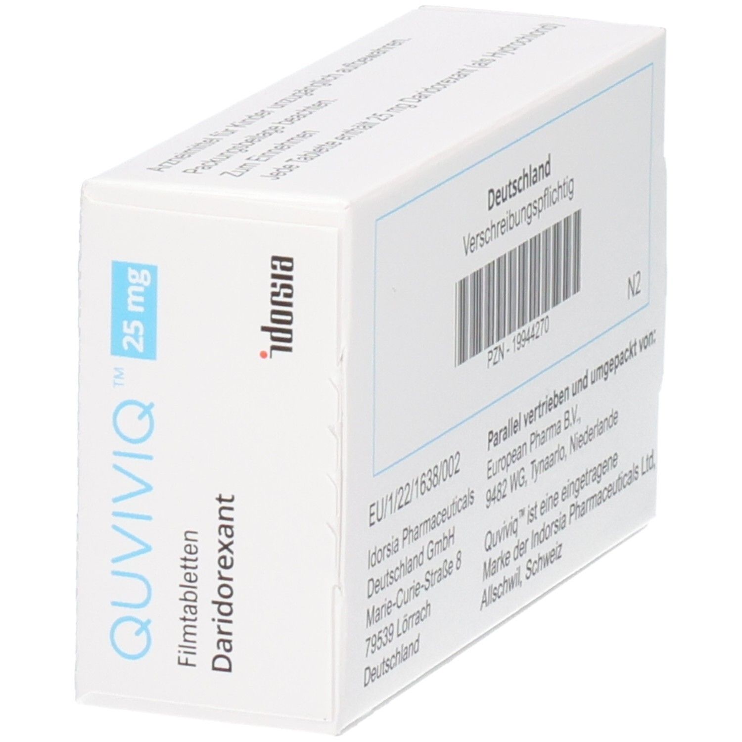QUVIVIQ 25 mg Filmtabletten Daridorexant Schachtel, 30 Filmtabletten.