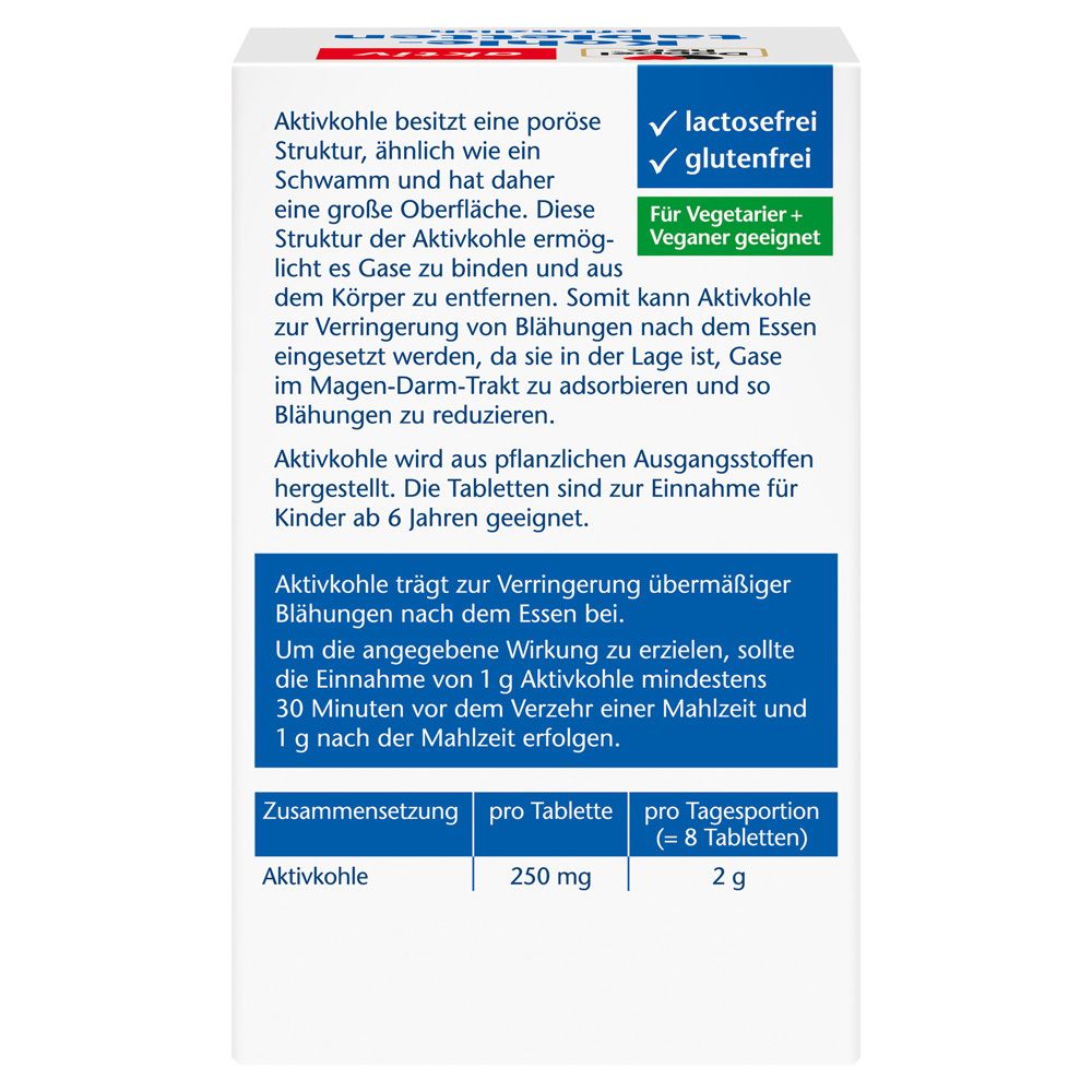 Rückseite der Packung mit Informationen zu Laktose- und Glutenfreiheit, vegetarischer und veganer Eignung.