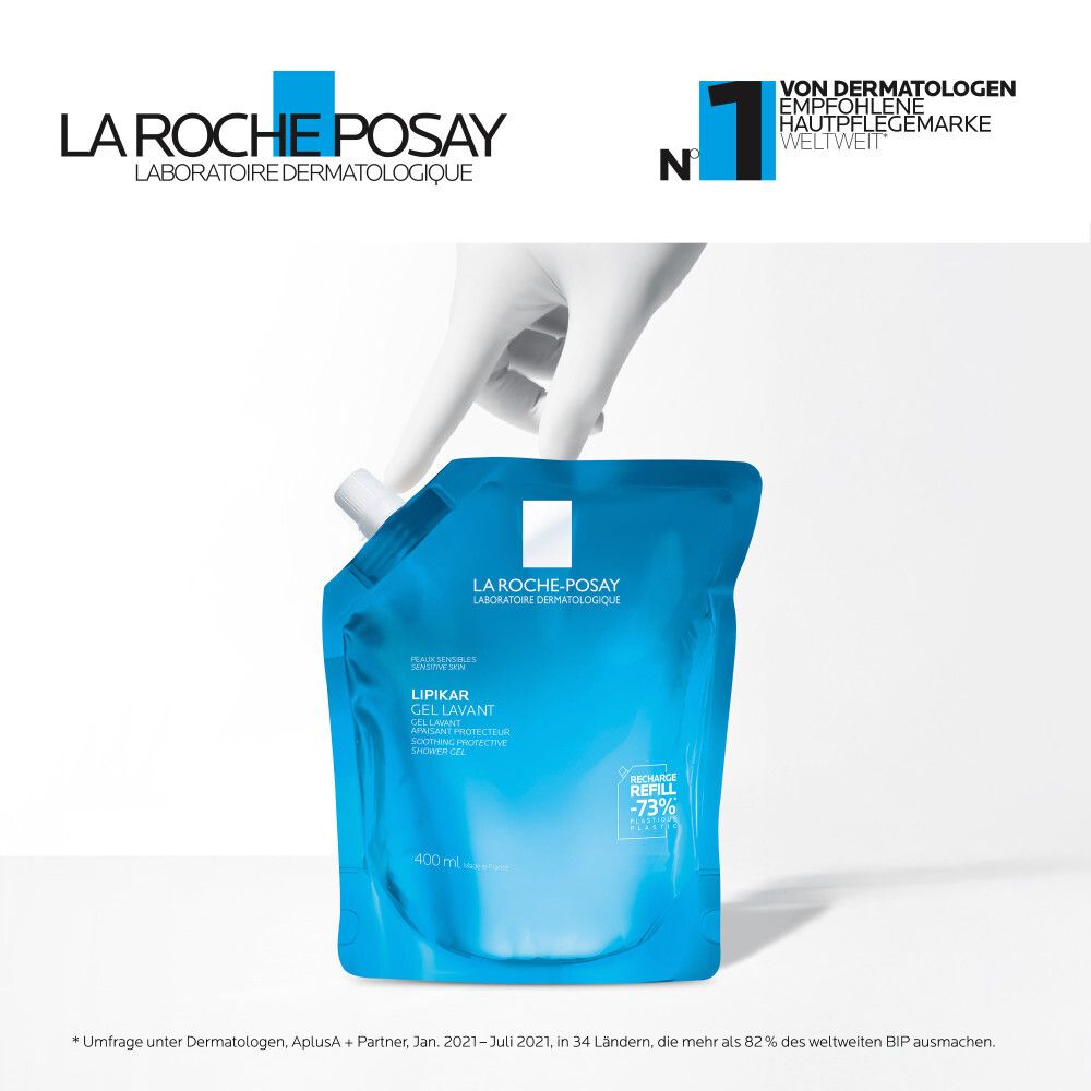 La Roche Posay Lipikar Gel Lavant Nachfüllpack 400ml hautberuhigendes, sanftes Duschgel für trockene, empfindliche Haut mit Niacinamid