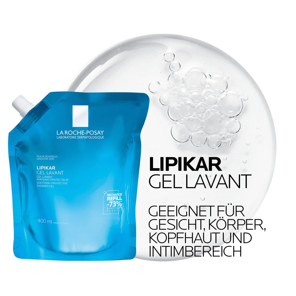 La Roche Posay Lipikar Gel Lavant Nachfüllpack 400ml hautberuhigendes, sanftes Duschgel für trockene, empfindliche Haut mit Niacinamid