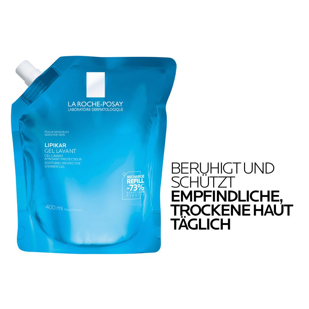 La Roche Posay Lipikar Gel Lavant Nachfüllpack 400ml hautberuhigendes, sanftes Duschgel für trockene, empfindliche Haut mit Niacinamid