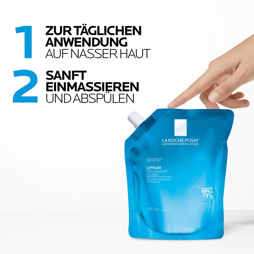 La Roche Posay Lipikar Gel Lavant Nachfüllpack 400ml hautberuhigendes, sanftes Duschgel für trockene, empfindliche Haut mit Niacinamid