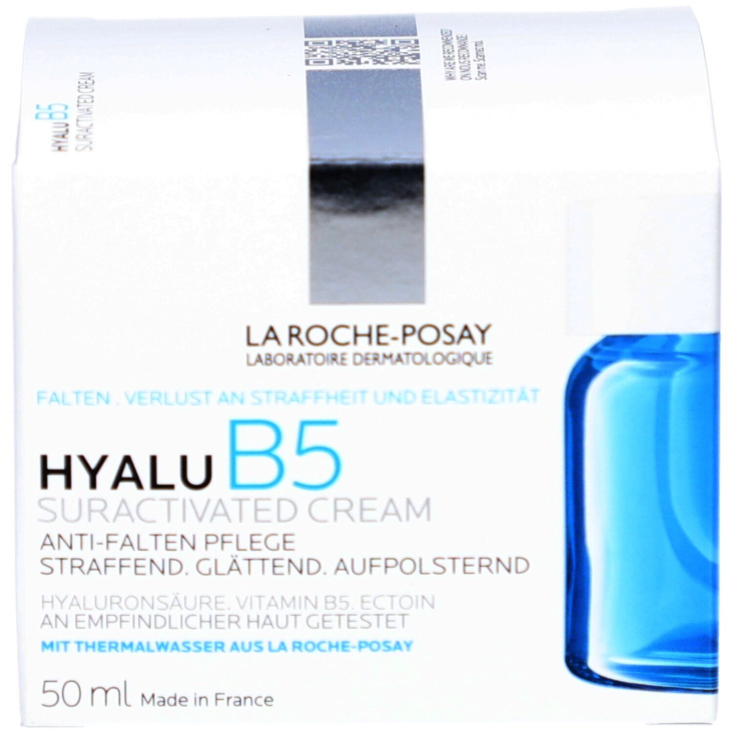 Verpackung. Aufschrift: La Roche-Posay, Hyalu B5 Suractivated Cream. 50ml.