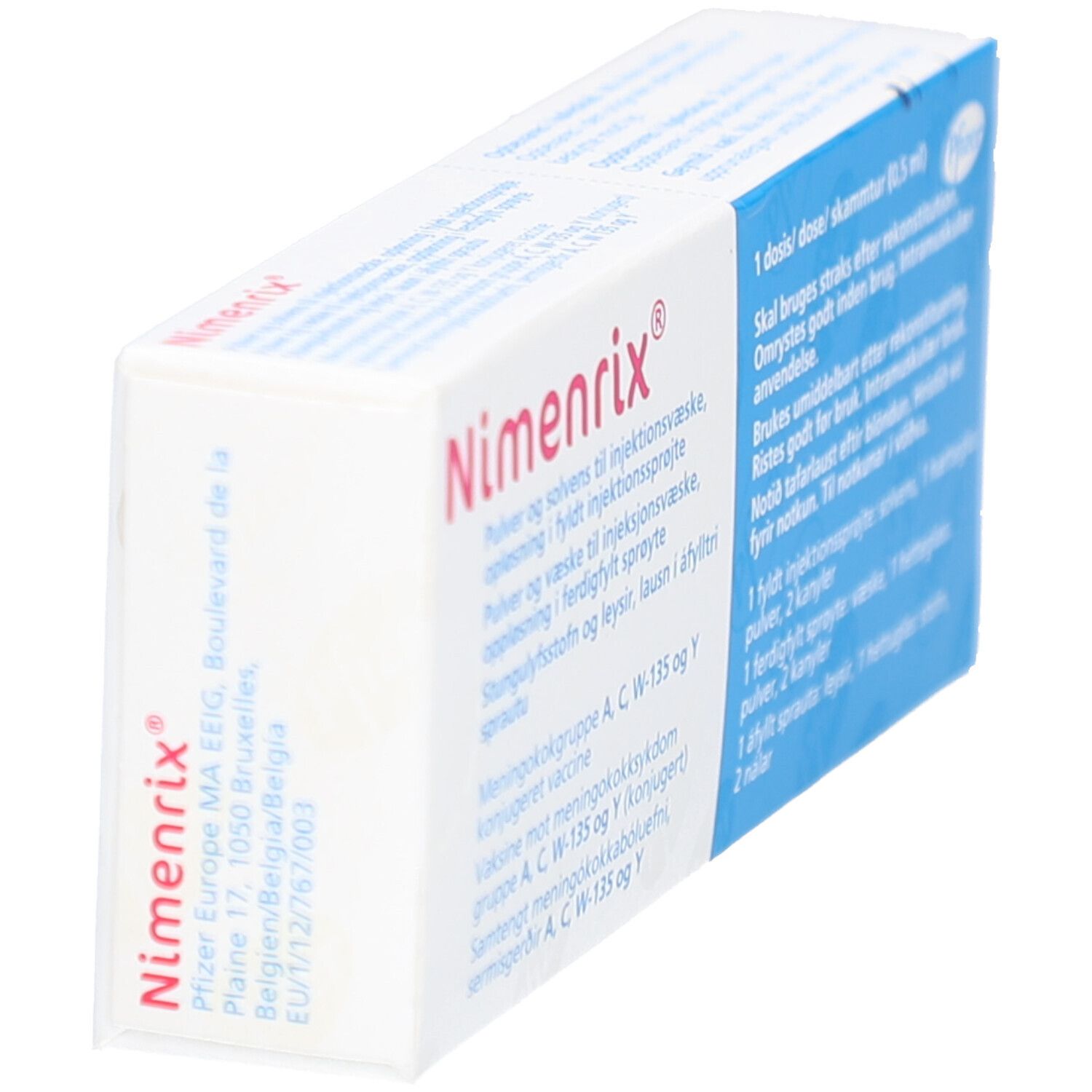 Schachtel von Nimenrix. Aufschrift: Pulver und Lösungsmittel zur Herstellung einer Injektionslösung. Enthält eine Fertigspritze.