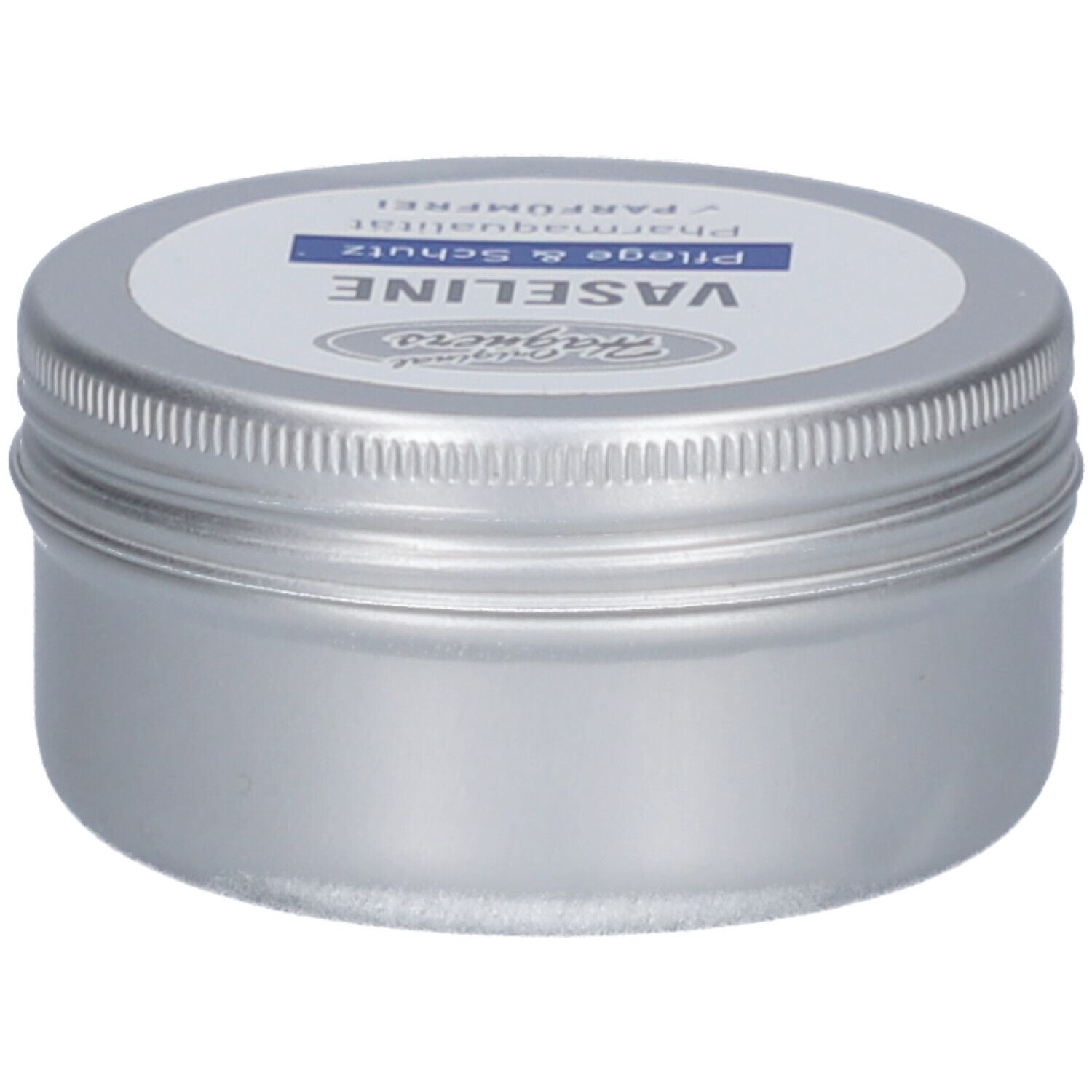 Runde Dose mit Schraubverschluss. Auf dem Deckel steht "Vaseline" und "Pflege & Schutz".