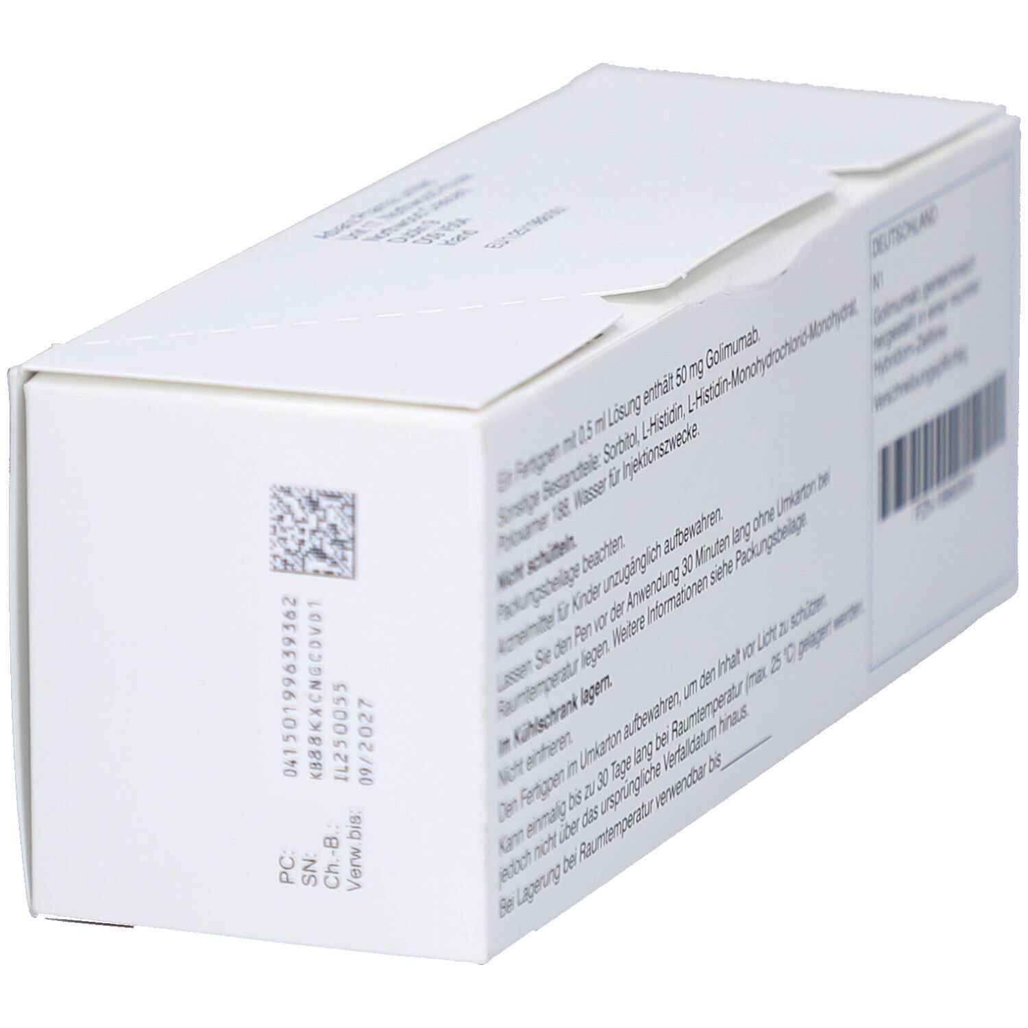 Schachtel-Rückseite. Text: GOBIVAZ 50 mg, Injektionslösung. Informationen zu Inhaltsstoffen und Lagerung.