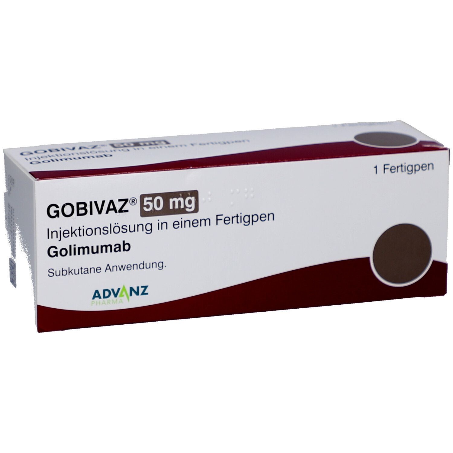 Weiße Schachtel mit rotem Akzent. Aufschrift: GOBIVAZ 50 mg, Injektionslösung in einem Fertigpen. 1 Fertigpen.