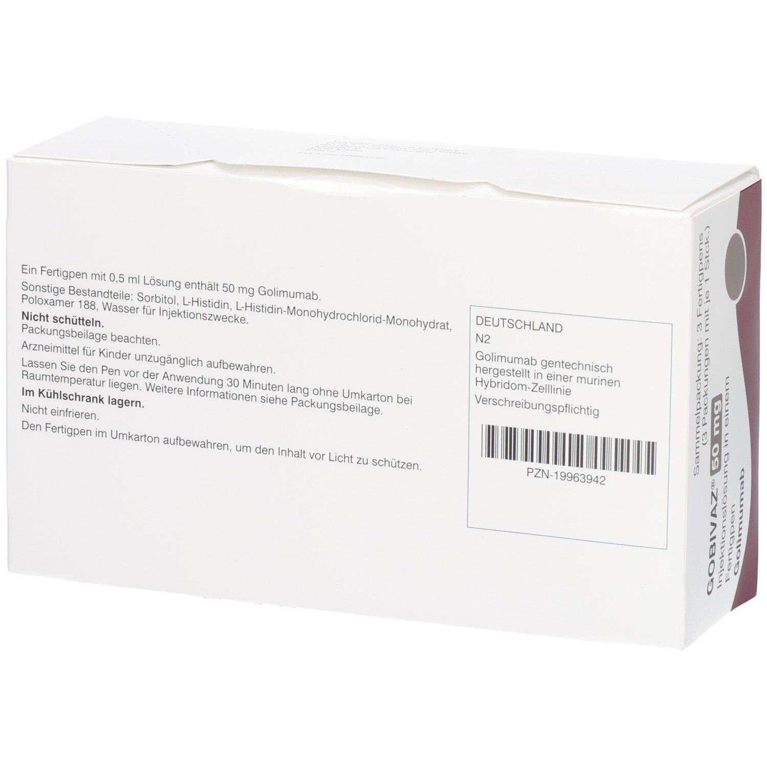 Rückseite der GOBIVAZ Verpackung. Text in deutscher Sprache. Barcode und weitere Informationen.