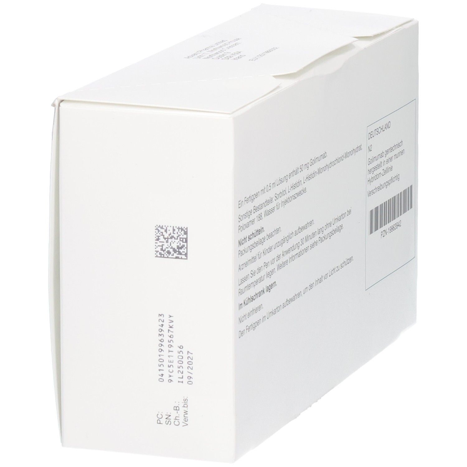 Verpackung von GOBIVAZ. Text und Barcode auf weißem Hintergrund. Datumsangaben.