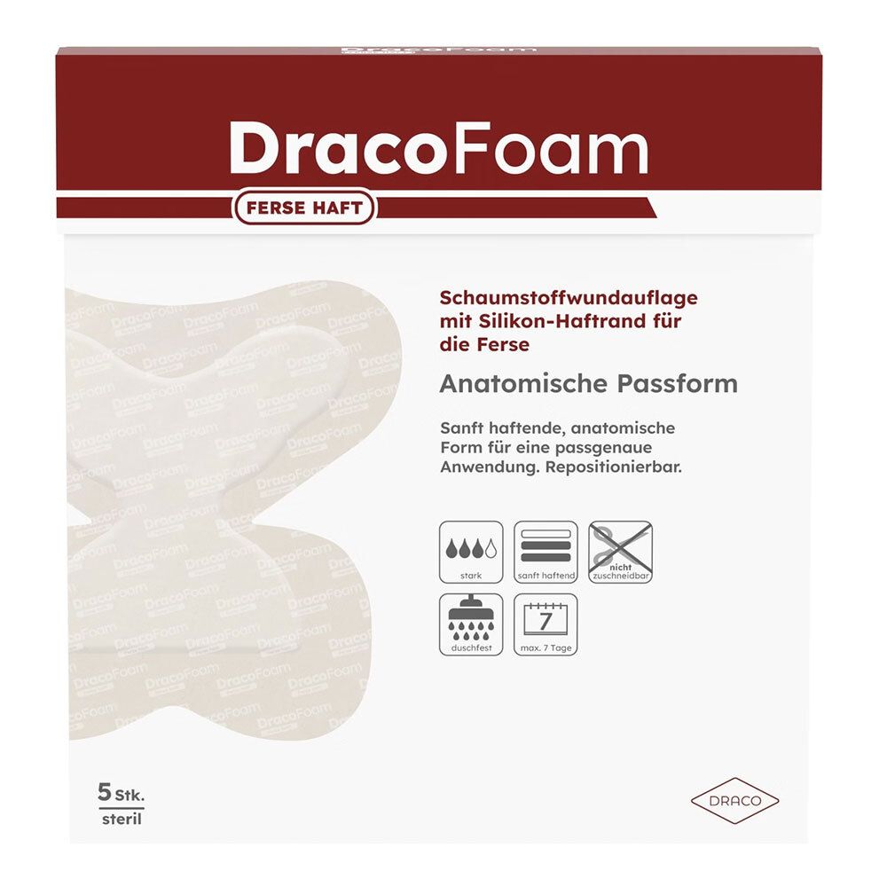 Dracofoam Schaumstoff Wundauflage Ferse haft 5 St Verband